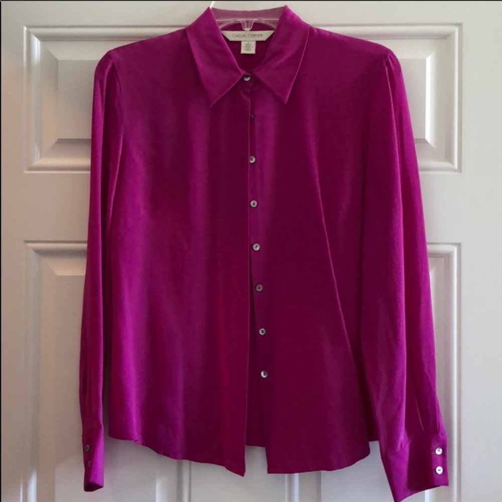 100% Silk Casual Corner Shirt - Fuchsia